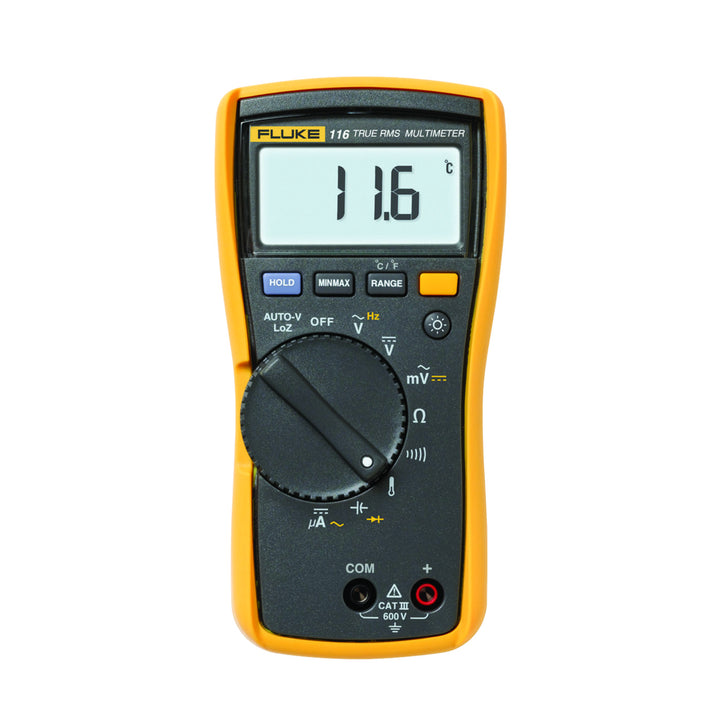 Fluke 116 HVAC multimeter, true-RMS, temperature probe, microamp input, 600 V