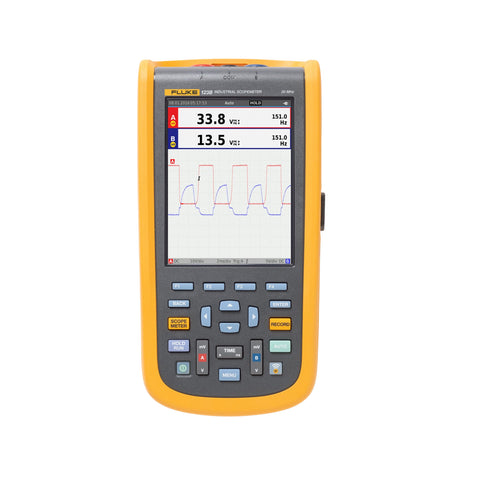 Fluke 123B ScopeMeter handheld oscilloscope with dual input, DMM, and recorder