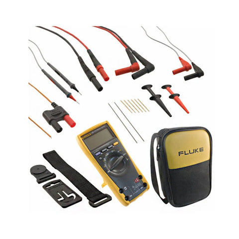 Fluke 179 / EDA2 kit with True-RMS multimeter, probes, clips, and hanger
