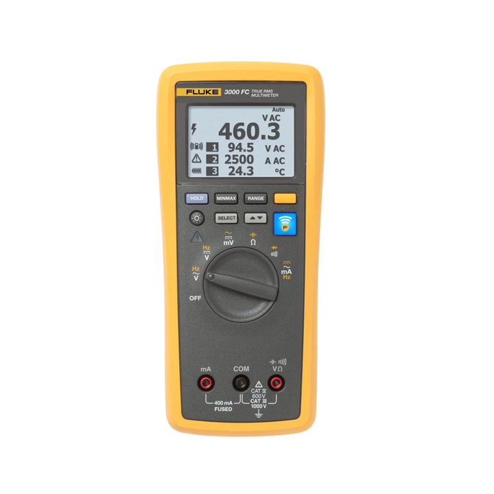 Fluke 3000 FC wireless multimeter, True-RMS, AC/DC to 1000 V, 400 mA, CAT IV 600 V