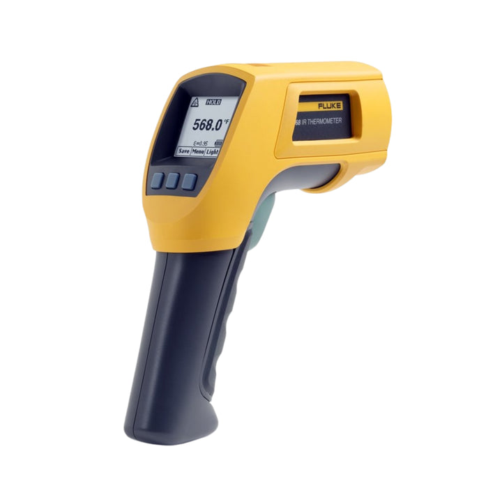 Fluke 568 contact and IR temp gun, −40-800 °C, 50:1, K-type input, data logger