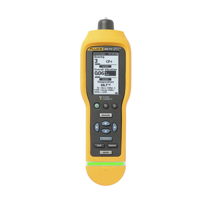 Fluke 805 Vibration Meter, overall &amp; bearing vibration, CF+, IR spot temp, 3,500-reading memory