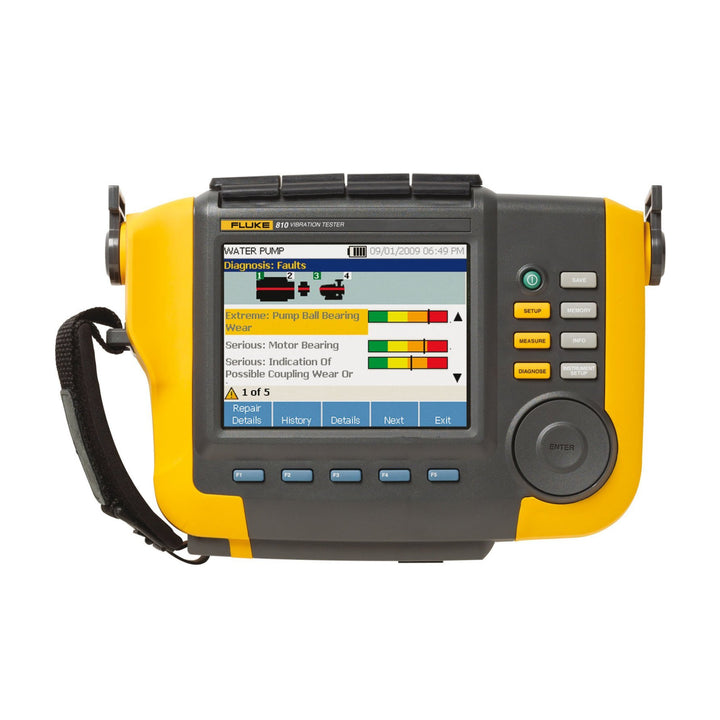 Fluke 810 vibration tester, unbalance misalignment looseness bearing diagnosis, spectral analysis