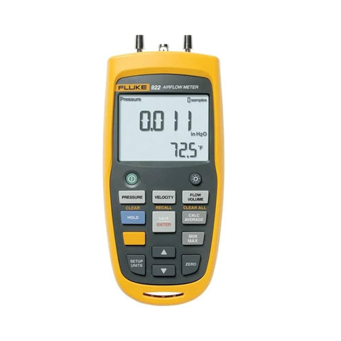 Fluke 922 airflow meter micromanometer with backlit display, colored hoses, 250-16000 fpm, 4ψ range