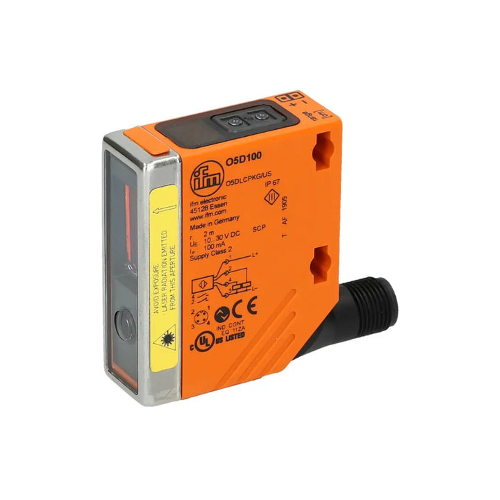ifm O5D100 photoelectric distance sensor with red light and IO-Link, offering background suppression and precise detection up to 750 mm.