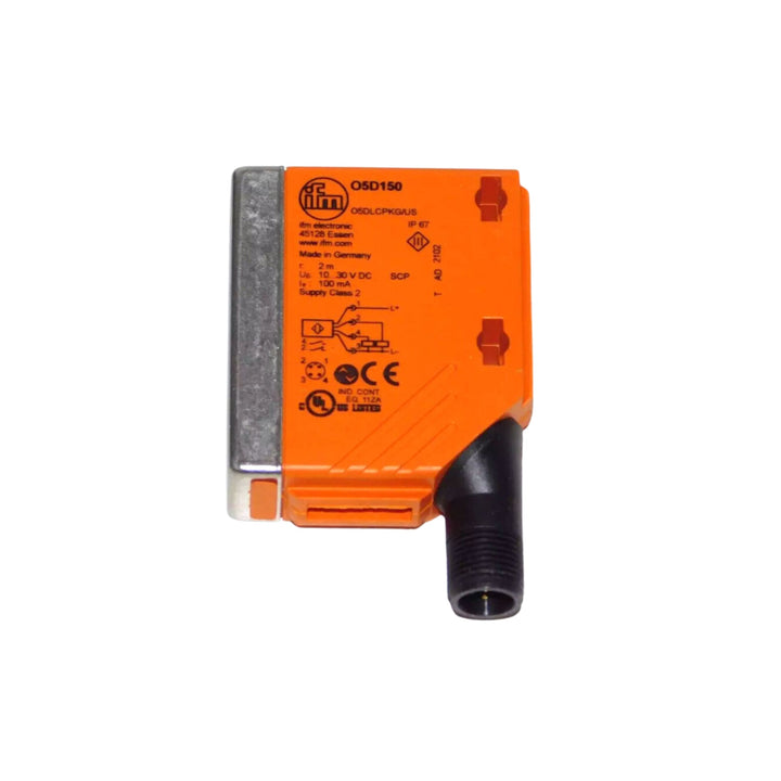 ifm O5D150 photoelectric distance sensor with red light and IO-Link, offering background suppression and precise detection up to 2 meters.