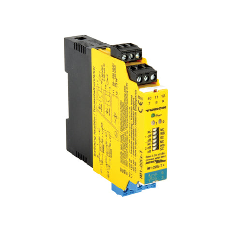 Turck IM1-22EX-T isolating switching amplifier, 2-channel, intrinsically safe, DIN-rail mounted.