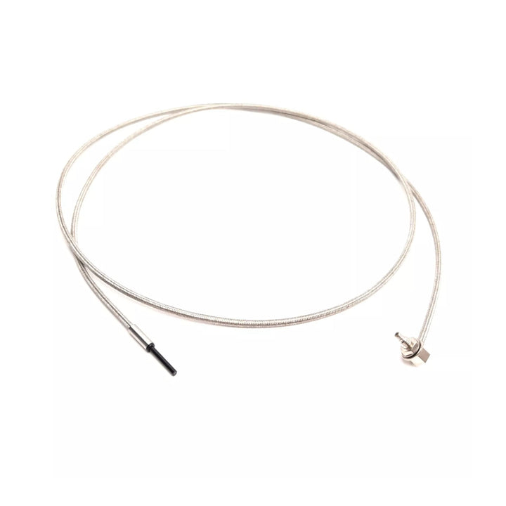 Keyence FU-77TG reflective fiber optic sensor head with thin beam for precise detection of small parts in compact automation systems.