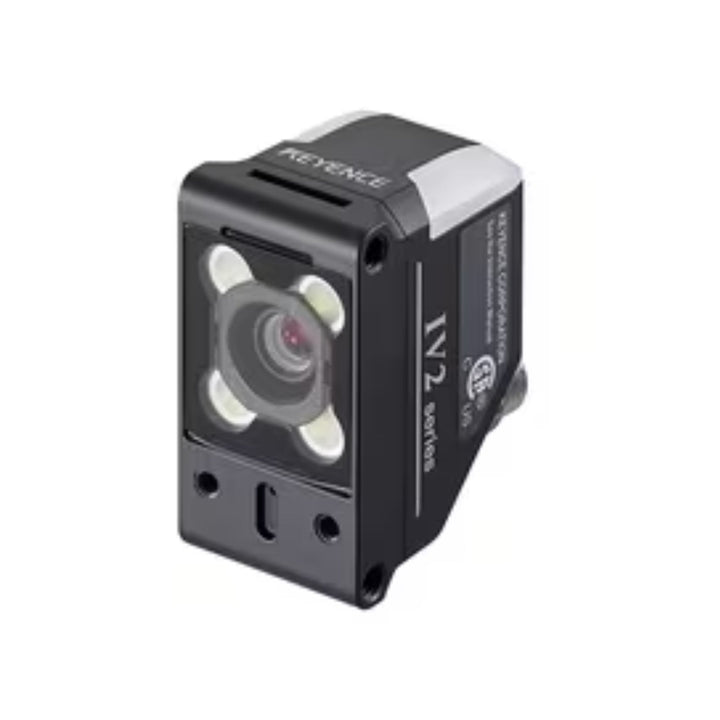 Keyence IV2-G300CA color vision sensor with AI, autofocus, and built-in lighting for high-speed automated inspection in manufacturing lines.