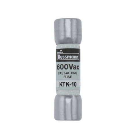 Bussmann KTK-10 fast-acting fuse, 10 A 600 V, LIMITRON ferrule fuse