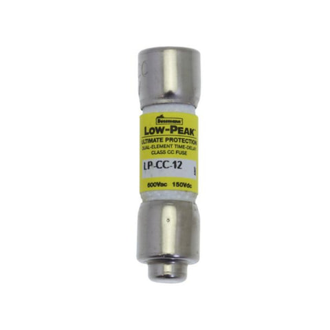 Bussmann LP-CC-12 Class CC fuse, 12 A, 600 V AC / 150 V DC, time-delay