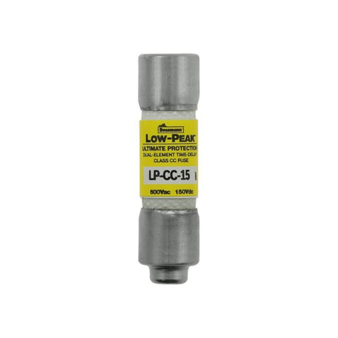 Bussmann LP-CC-15 Class CC fuse, 15 A, 600 V AC, dual element, time-delay