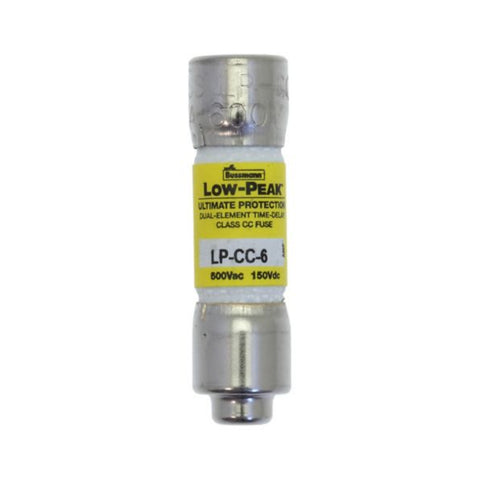 Bussmann LP-CC-6 Class CC fuse, 6 A, 600 V AC, dual element, time-delay