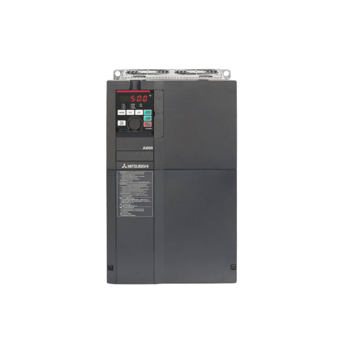 Mitsubishi FR-A840-00620-2-60 VFD, 75 HP, 3-phase 200–240V AC, FR-A800 Series with vector control and built-in communication.