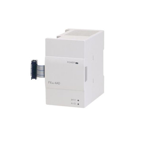 Mitsubishi FX3U-4AD analog input module, 4 channels, 0–10V and 4–20mA input, 12-bit resolution, for FX3U PLCs.