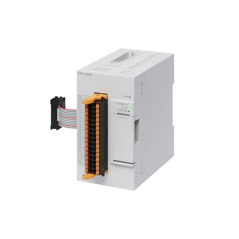 Mitsubishi FX5-8AD analog input module, 8-channel, 0–10V and 4–20mA input, 16-bit resolution, for FX5U/FX5UC PLCs.
