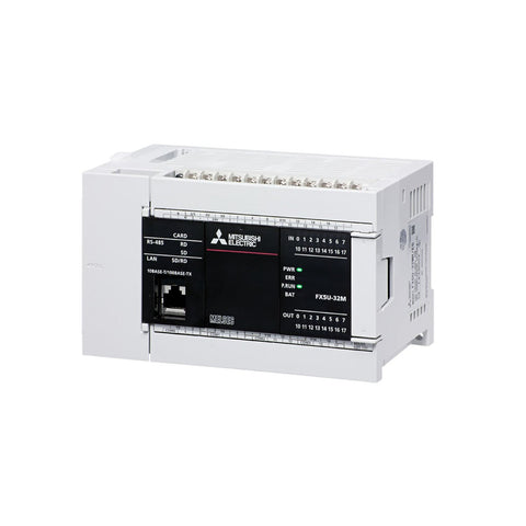 Mitsubishi FX5U-32MT/DSS PLC, 24V DC, 16 inputs, 16 transistor outputs, FX5U Series with built-in Ethernet.