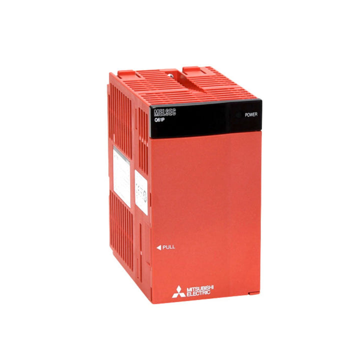 Mitsubishi Q61P power supply module, 5V 6A output, 100–240V AC input, compact PSU for MELSEC-Q Series PLC systems.