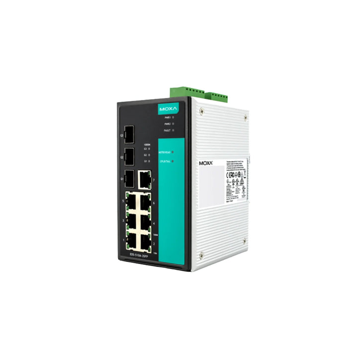 Moxa EDS-510A-3SFP-T Industrial Ethernet Switch, compact and reliable design for high-performance industrial communication.