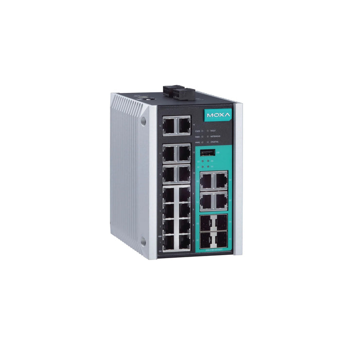Moxa EDS-518E-4GTXSFP Industrial Ethernet Switch suitable for industrial networking and communication.