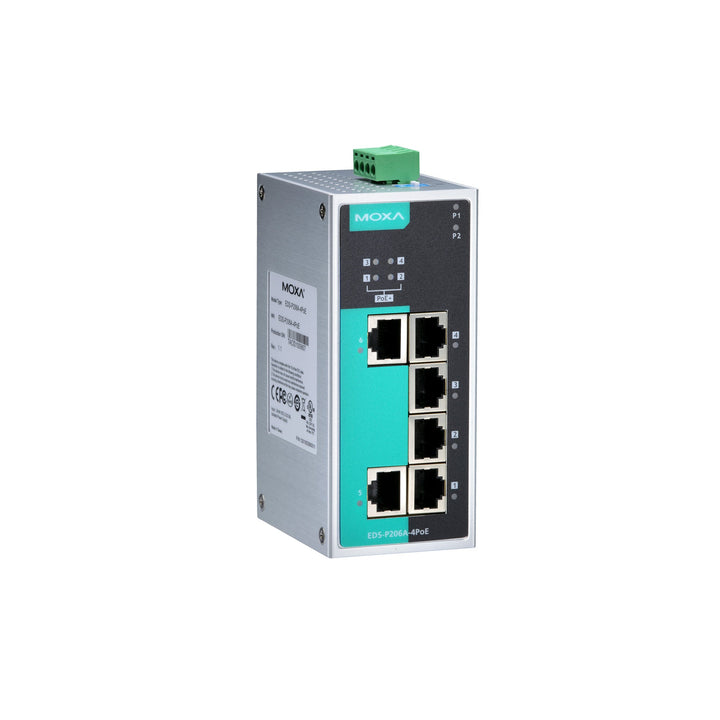 Moxa EDS-P206A-4POE Industrial Ethernet Switch ensures reliable industrial communication with robust features.