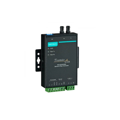 Moxa TCF-142-S-ST-T Serial to Fiber Converter, compact and reliable for industrial use.