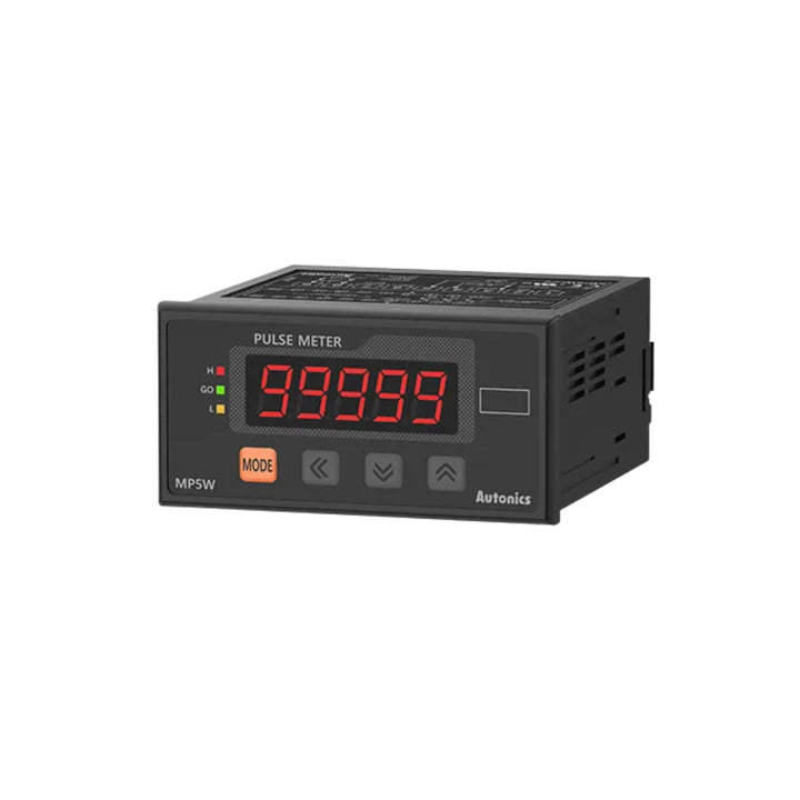 Autonics MP5W-41 digital panel meter with 4-digit LED display for voltage and current monitoring.