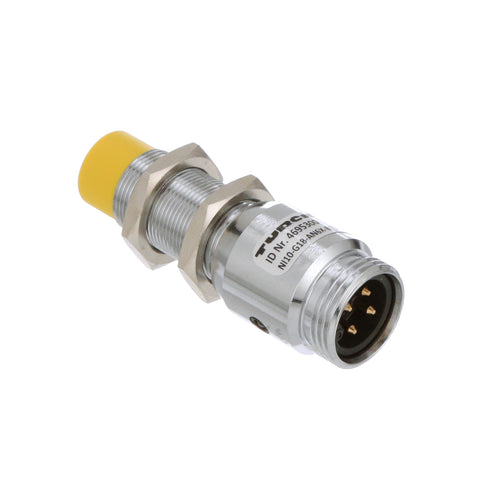 Turck NI10-G18-AP6X-B1341 M18 inductive proximity sensor with 10 mm range and PNP NO output.