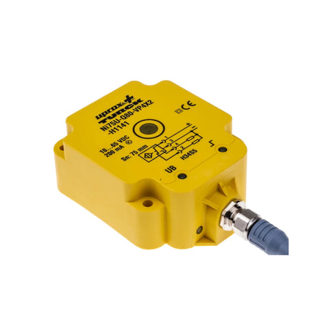 Turck NI75U-Q80-VP4X2-H1141 rectangular inductive sensor, 75 mm range, Factor 1, universal output.