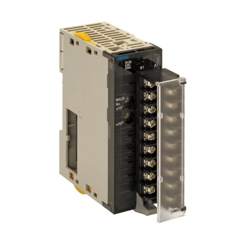 Omron CJ1W-AD041-V1 Analog Input Unit with 4 channels for voltage and current inputs, high-resolution conversion, compatible with CJ Series PLCs.