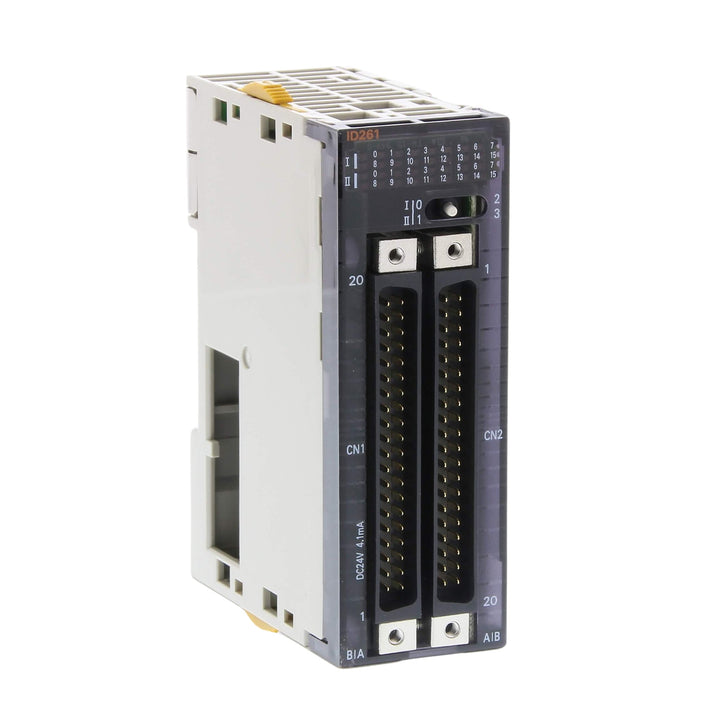 Omron CJ1W-ID261 64-channel digital input module with 24 VDC input, 5.6 kΩ impedance, and adjustable response time for CJ-Series PLCs.