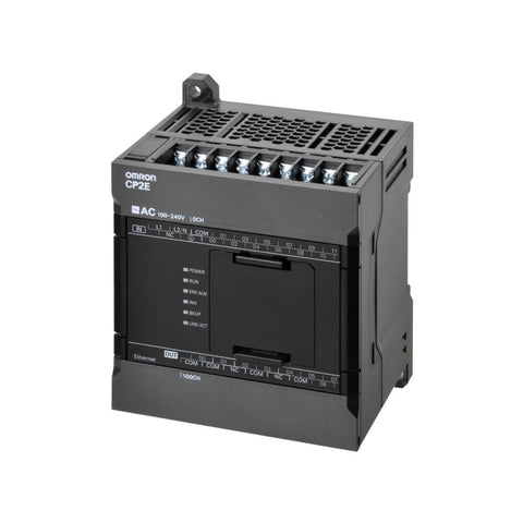 Omron CP2E-N14DT1-D compact PLC with 8 inputs, 6 PNP outputs, 24 VDC supply, and USB/RS-232C ports for basic automation control.