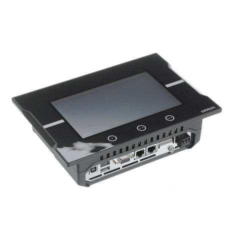 Omron NA5-7W001B-V1 7-inch widescreen HMI with 800×480 resolution, 16.7 million colors, and IP65-rated front panel for industrial automation.