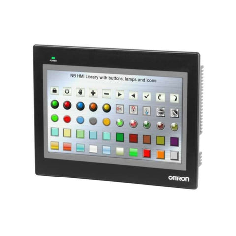 Omron NB10W-TW01B 10.1" HMI touchscreen with TFT LCD, Ethernet, and USB Host for industrial automation control and monitoring.