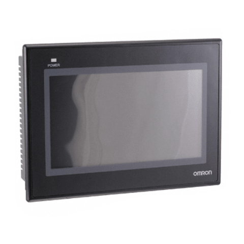 Omron NB7W-TW00B 7" HMI touchscreen with TFT LCD, 800×480 resolution, and multiple communication ports for industrial automation.