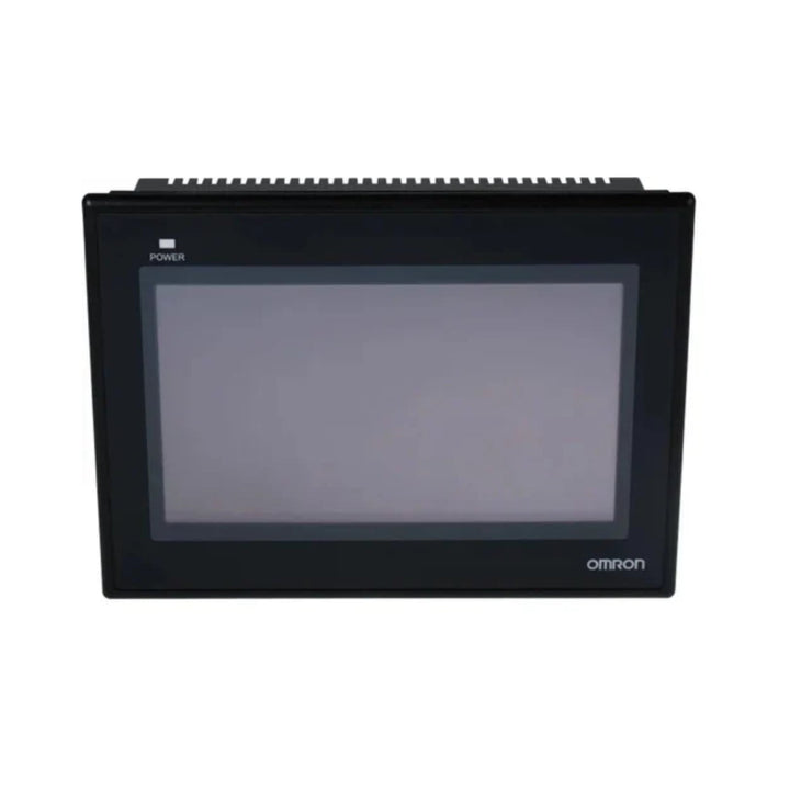 Omron NS15-TX01B-V2 15-inch touchscreen HMI with XGA TFT display, Ethernet, RS-232C, and RS-422 ports for industrial automation applications.