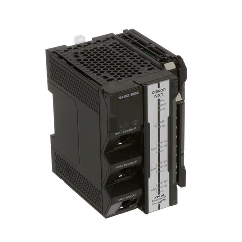 Omron NX102-9000 automation controller with EtherCAT and EtherNet/IP for high-speed machine control. NX Series, compact and powerful.