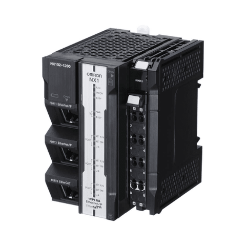 Omron NX102-9020 NX1 controller with 4 EtherNet/IP ports, OPC UA, SQL support, motion and logic control in one compact platform.