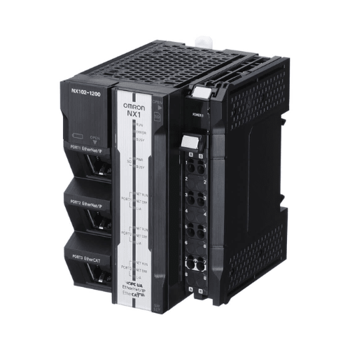 Omron NX102-9020 NX1 controller with 4 EtherNet/IP ports, OPC UA, SQL support, motion and logic control in one compact platform.