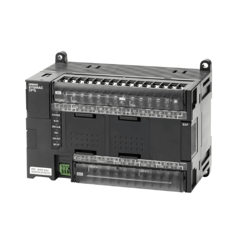 Omron NX1P2-1040DT1 compact PLC with 24 inputs, 16 transistor outputs, EtherCAT, EtherNet/IP, and motion control for industrial automation.