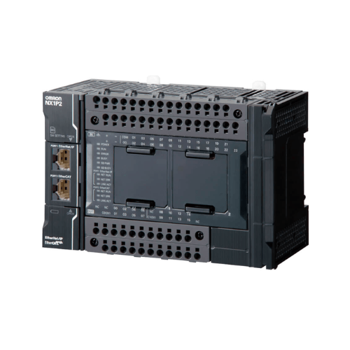 Omron NX1P2-1140DT1 Machine Automation Controller with 24 inputs, 16 outputs, EtherCAT, and EtherNet/IP for efficient industrial automation.