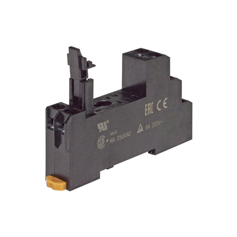 Omron P2RFZ-08-E 8-pin DIN rail relay socket with screw terminals, designed for G2R-2-S relays in industrial automation applications.
