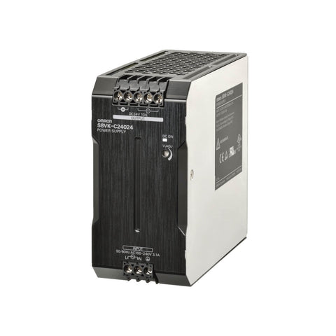 Omron S8VK-C24024 power supply, 240W 24V DC output with wide AC/DC input range and DIN rail mount. Compact and reliable for industrial use.