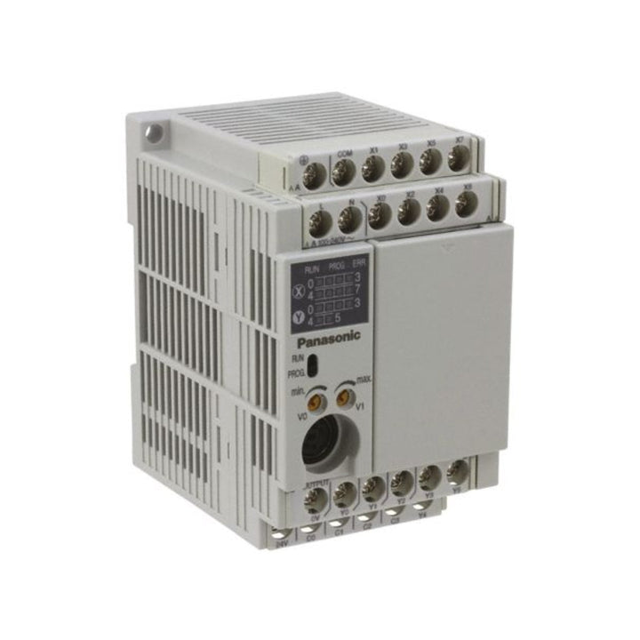 Panasonic AFPX-E30R PLC expansion unit with 16 inputs and 14 relay outputs. 100–240V AC, DIN mount, for FP-X industrial automation systems.