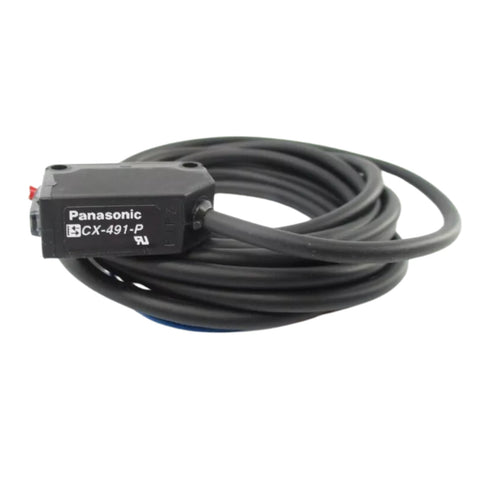 Panasonic CX-491 thru-beam photoelectric sensor with NPN output. 10 m range, compact and IP67-rated for industrial automation.