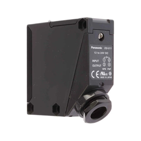 Panasonic EQ-511 reflective photoelectric sensor, 2.5 m range, NPN/PNP output, IP67, for industrial automation and object detection.