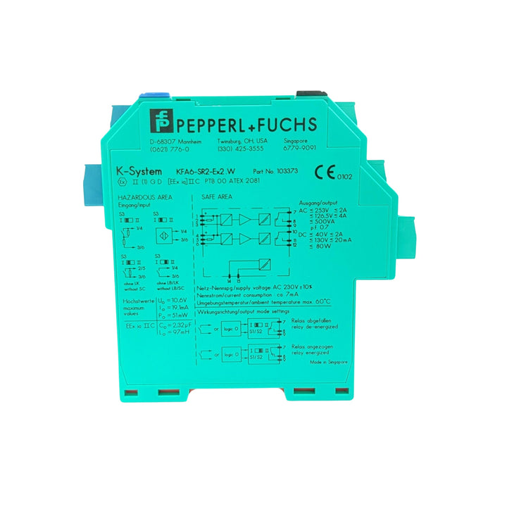 Pepperl+Fuchs KFA6-SR2-EX2.W 2-channel signal isolator, intrinsically safe, 24V DC, DIN rail mount, ideal for hazardous area applications.