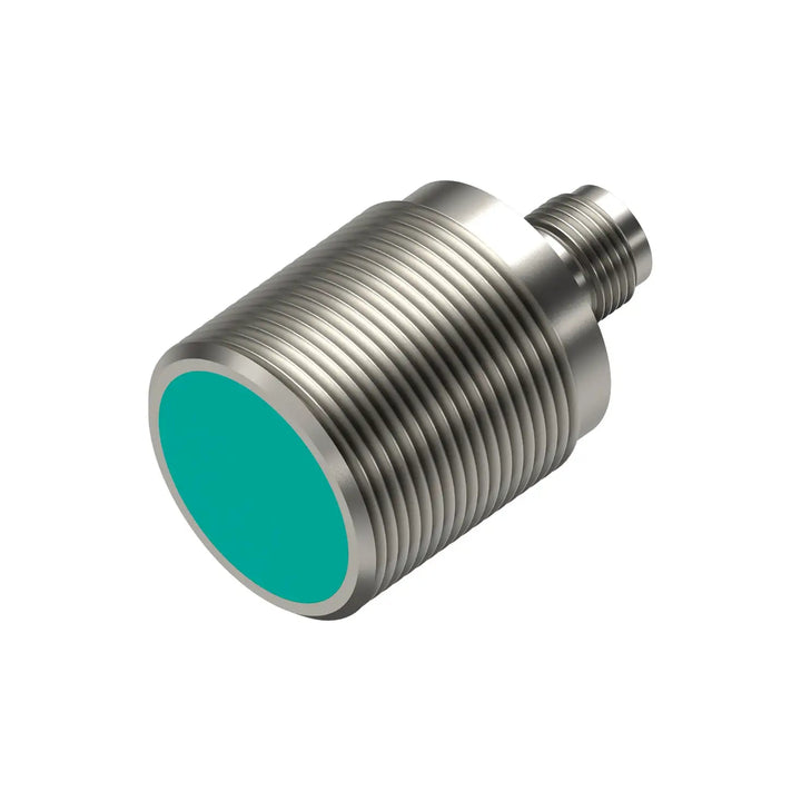 Pepperl+Fuchs NBB15-30GM50-E2-V1 M30 inductive sensor with 15 mm flush sensing range, PNP output, and IP68 rating for industrial automation.