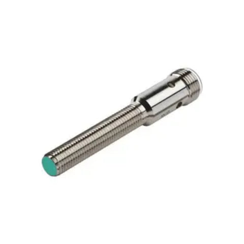 Pepperl+Fuchs NBB1.5-8GM40-E2-V1 M8 inductive proximity sensor with 1.5mm sensing distance, PNP normally open output, and IP67 protection.