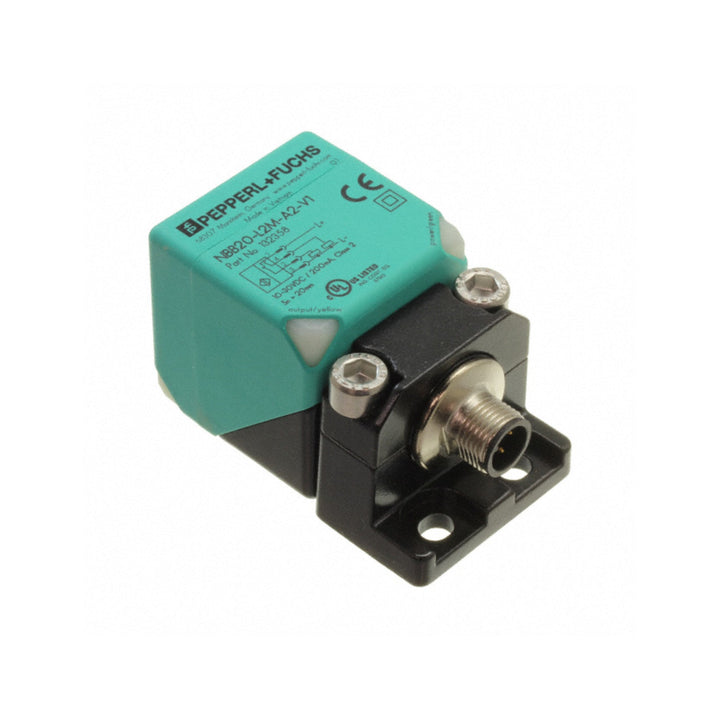 Pepperl+Fuchs NBB20-L2M-A2-V1 inductive sensor, 20 mm flush, 3-wire AC, M12 connector, IP67-rated, part no. 132358.